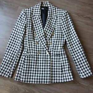 Zara Houndstooth Blazer Black and White Size XS